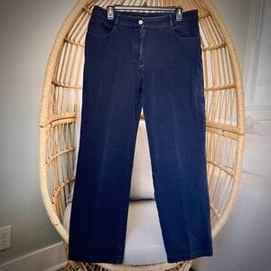 ST. JOHN Navy Knit Straight Leg Pants Gold Accents Size 12 Luxury